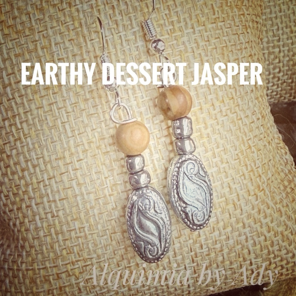 Boho Picture Jasper Earrings • Silver Matte • Desert Earthy